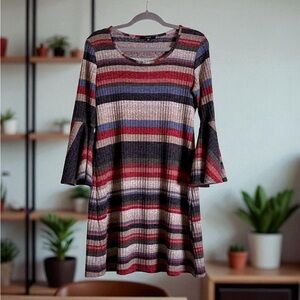 J. Rose Women's Knit Dress. Size 4. Multicolored Stripes. Bell Sleeves.